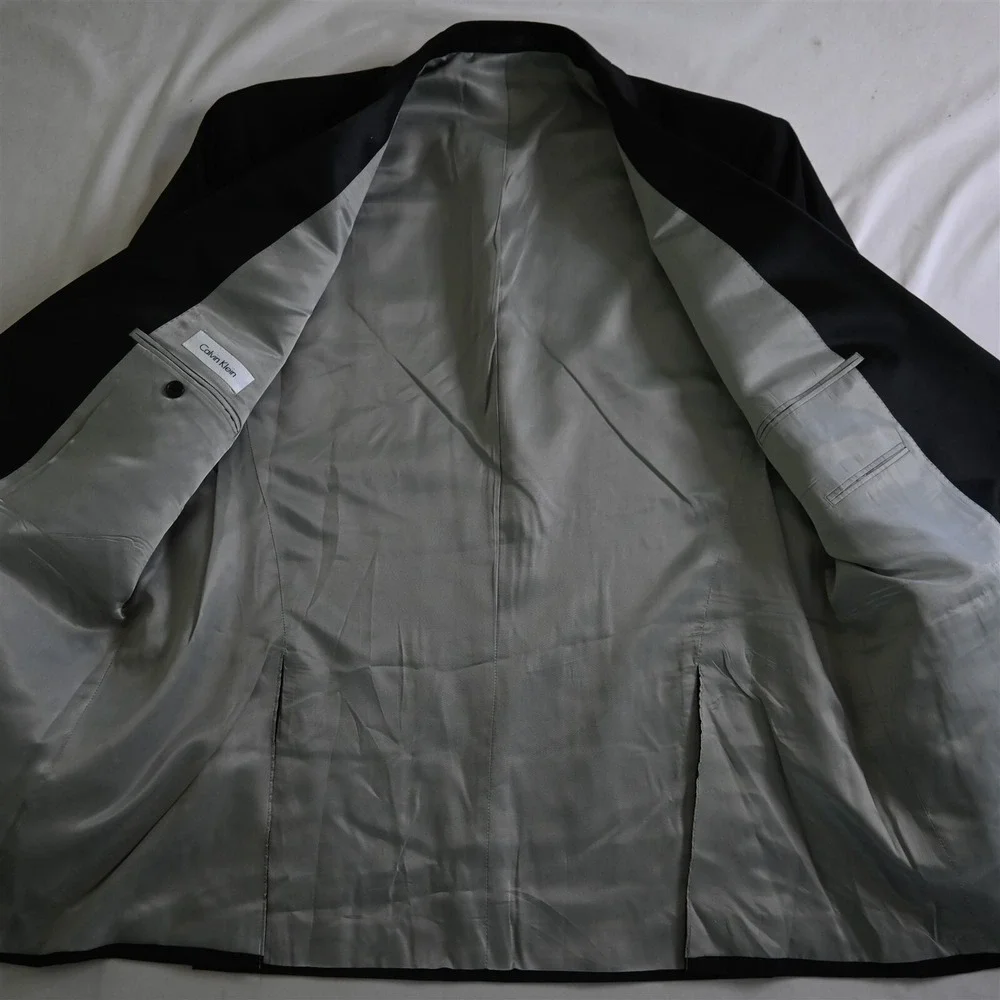 Calvin Klein 48L Black 100% Wool Mens‎ Tux Tuxedo Dinner Jacket